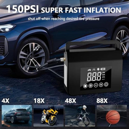 Portable Car Jump Starter, 4000A Car Battery Jump Starter with 150PSI Tire Inflator, 12V Car Battery Jump Starter, 15000mAh Power Bank, with LED Light